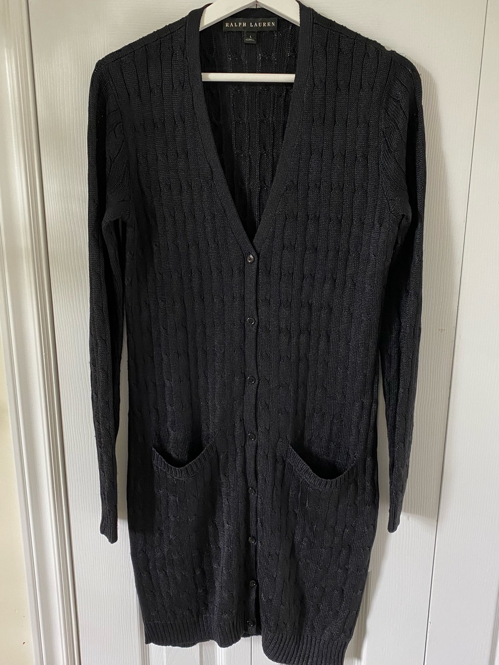 Ralph Lauren Black Label 100% Silk Cable Knit Long Cardigan Vintage Size Large